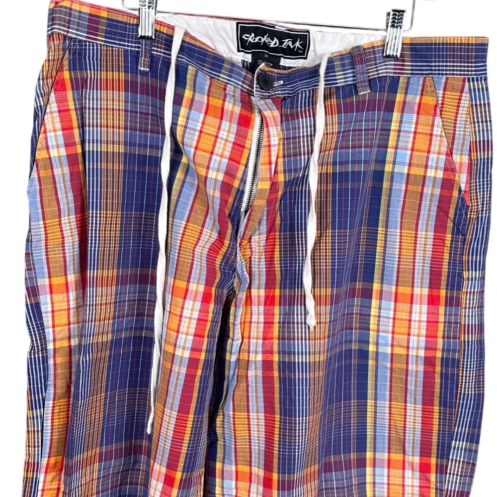 Crooked Ink Mens Plaid Shorts Multicolor Cotton Drawstring Waist Size 38